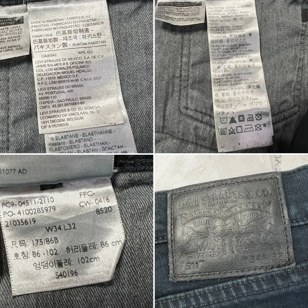 Levi's 511 Slim Fit Jeans 34x32 Dark Blue Stretch Denim 5 Pocket